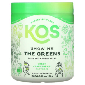 Thực phẩm chức năng KOS Show Me The Greens Super Tasty Veggie Blend Green Apple Sorbet 9.38 oz (266 g) 850000503373