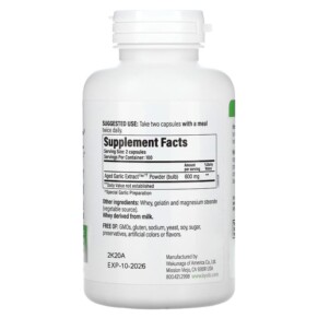 Thành phần vi chất của Kyolic Aged Garlic Extract Cardiovascular Health Original Formula 100 200 Capsules 023542100427