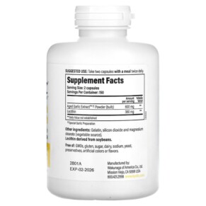 Thành phần vi chất của Kyolic Aged Garlic Extract with Lecithin Cholesterol Formula 104 300 Capsules 023542104432