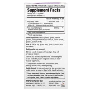 Thành phần vi chất của Kyolic Kyo Dophilus Probiotics Plus Enzymes 60 Capsules 023542602419