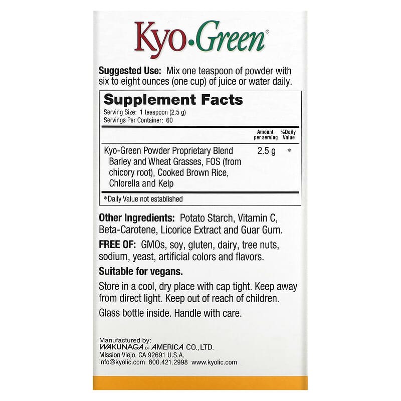 Kyolic Kyo-Green Powdered Drink Mix Energy 5.3 oz (150 g) 2 Thành phần vi chất của Kyolic Kyo-Green Powdered Drink Mix Energy 5.3 oz (150 g) 023542700504