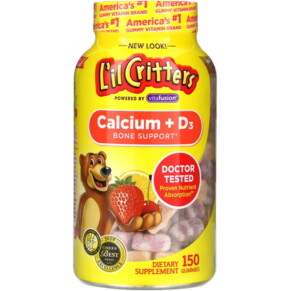 Thực phẩm chức năng L'il Critters Calcium + D3 Bone Support Black Cherry Orange & Strawberry Flavors 150 Gummies 027917014173