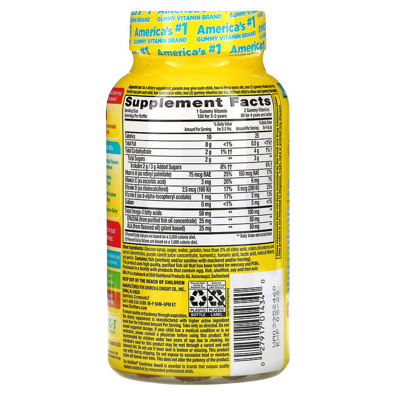 L'il Critters Omega-3 Raspberry-Lemonade 120 Gummies 2 Thành phần vi chất của L'il Critters Omega-3 Raspberry-Lemonade 120 Gummies 027917014340