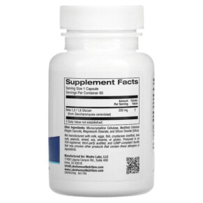 Thành phần vi chất của Lake Avenue Nutrition Beta Glucan 1-3 1-6 200 mg 60 Veggie Capsules 898220017959