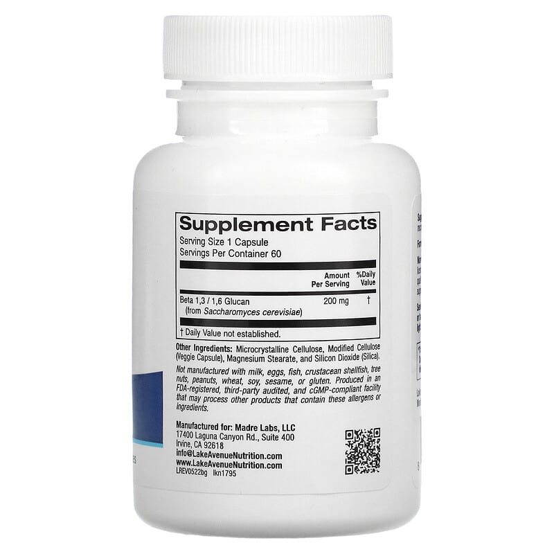 Lake Avenue Nutrition Beta Glucan 1-3 1-6 200 mg 60 Veggie Capsules 2 Thành phần vi chất của Lake Avenue Nutrition Beta Glucan 1-3 1-6 200 mg 60 Veggie Capsules 898220017959