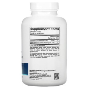 Thành phần vi chất của Lake Avenue Nutrition CoQ10 Plus Bioperine 100 mg 365 Veggie Softgels 898220017799