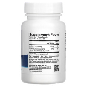 Thành phần vi chất của Lake Avenue Nutrition CoQ10 with PQQ 100 mg 60 Veggie Capsules 898220014507