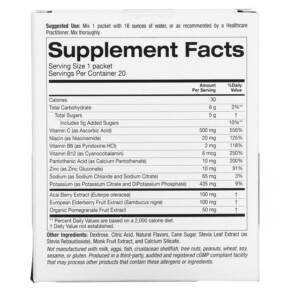 Thành phần vi chất của Lake Avenue Nutrition Immune Powder Drink Mix Orange 20 Packets 0.36 oz (10.3 g) Each 898220020966