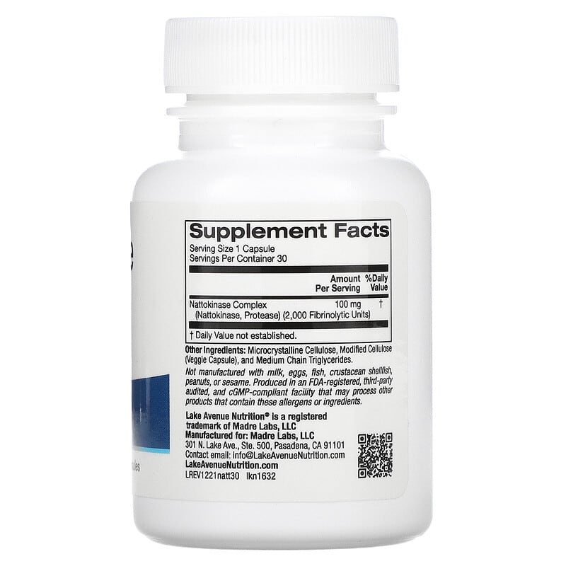 Lake Avenue Nutrition Nattokinase Proteolytic Enzyme 2.000 FUs 30 Veggie Capsules 2 Thành phần vi chất của Lake Avenue Nutrition Nattokinase Proteolytic Enzyme 2.000 FUs 30 Veggie Capsules 898220016327