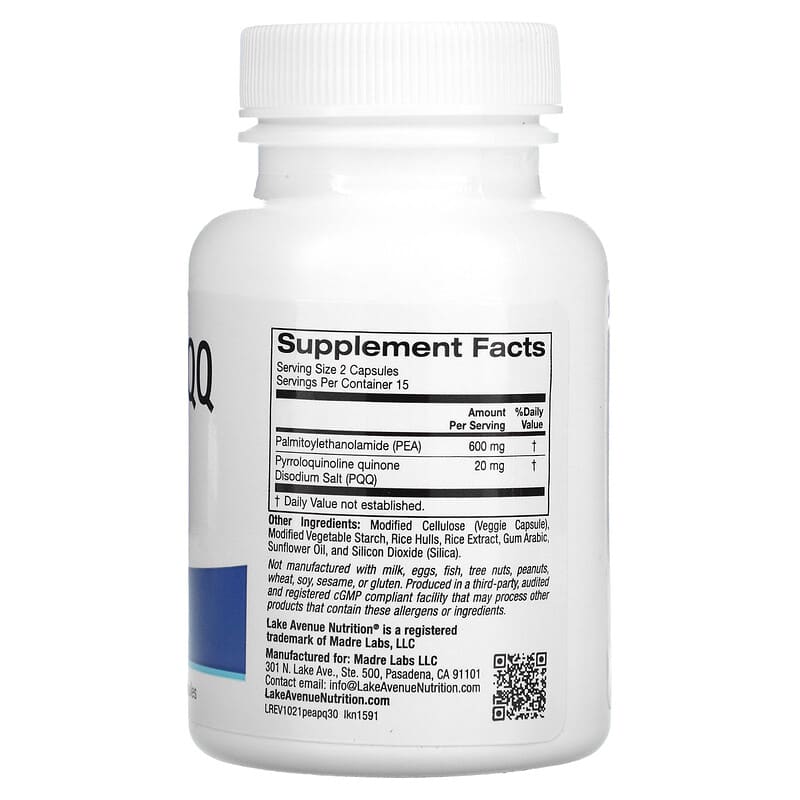 Lake Avenue Nutrition PEA 300 mg + PQQ 10 mg 30 Veggie Capsules 2 Thành phần vi chất của Lake Avenue Nutrition PEA 300 mg + PQQ 10 mg 30 Veggie Capsules 898220015917