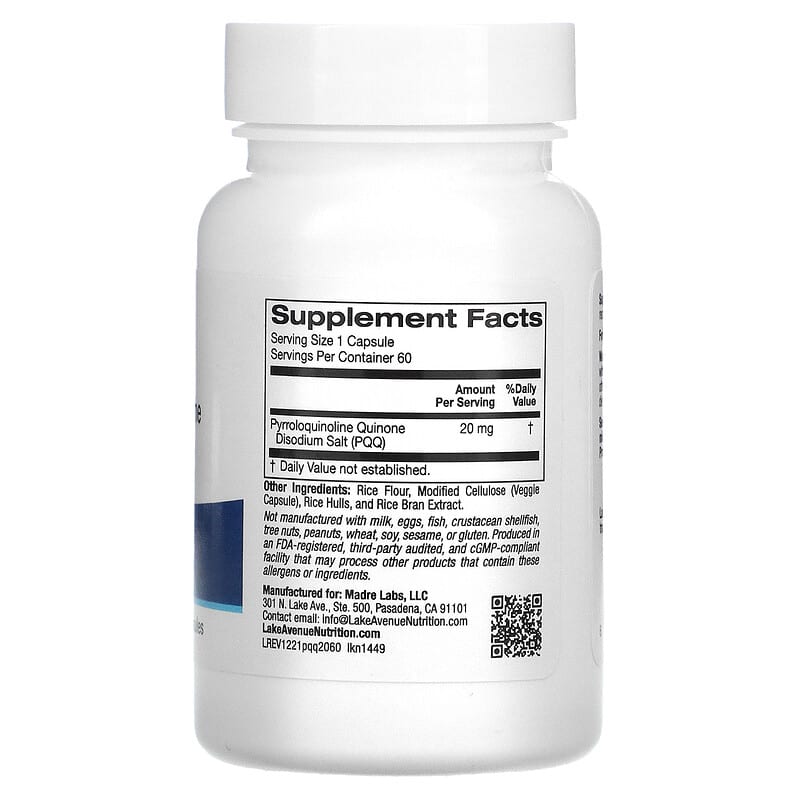 Lake Avenue Nutrition PQQ 20 mg 60 Veggie Capsules 2 Thành phần vi chất của Lake Avenue Nutrition PQQ 20 mg 60 Veggie Capsules 898220014491