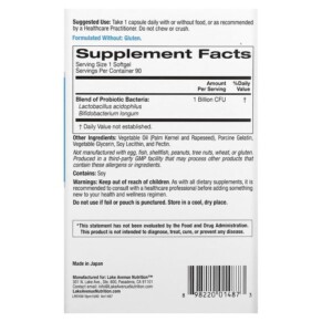 Thành phần vi chất của Lake Avenue Nutrition Probiotic Minis 2 Strain Blend 1 Billion CFU 90 Softgels 898220014873
