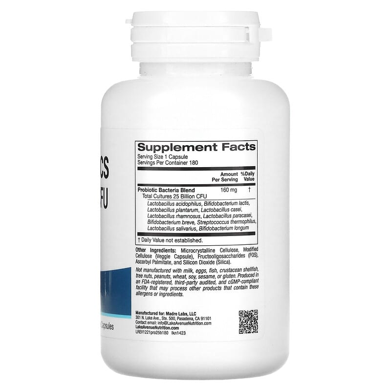 Lake Avenue Nutrition Probiotics 10 Strain Blend 25 Billion CFU 180 Veggie Capsules 2 Thành phần vi chất của Lake Avenue Nutrition Probiotics 10 Strain Blend 25 Billion CFU 180 Veggie Capsules 898220014231