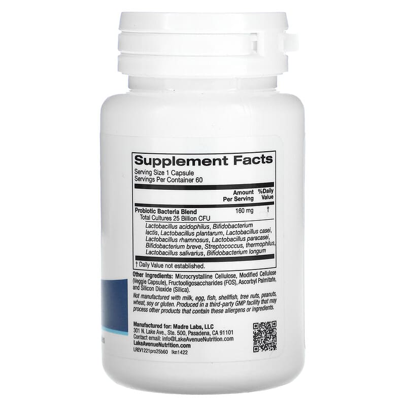 Lake Avenue Nutrition Probiotics 10 Strain Blend 25 Billion CFU 60 Veggie Capsules 2 Thành phần vi chất của Lake Avenue Nutrition Probiotics 10 Strain Blend 25 Billion CFU 60 Veggie Capsules 898220014224