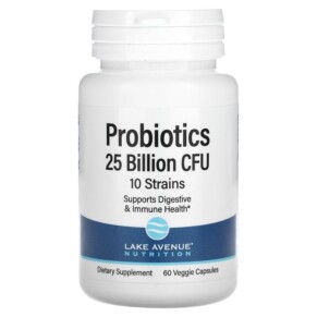 Thực phẩm chức năng Lake Avenue Nutrition Probiotics 10 Strain Blend 25 Billion CFU 60 Veggie Capsules 898220014224
