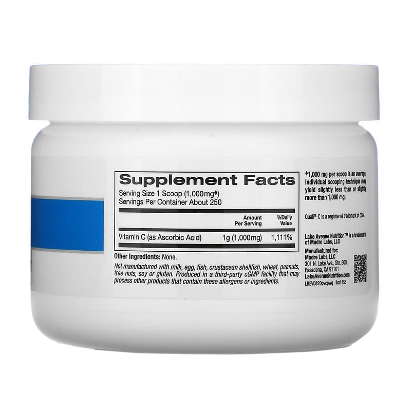 Lake Avenue Nutrition Pure Vitamin C Quali-C Powder 1.000 mg 8.81 oz (250 g) 2 Thành phần vi chất của Lake Avenue Nutrition Pure Vitamin C Quali-C Powder 1.000 mg 8.81 oz (250 g) 898220018550