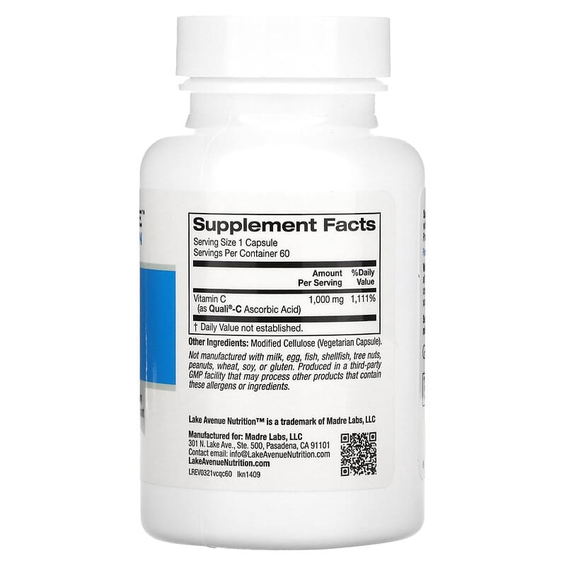 Lake Avenue Nutrition Vitamin C Quali-C 1.000 mg 60 Veggie Capsules 2 Thành phần vi chất của Lake Avenue Nutrition Vitamin C Quali-C 1.000 mg 60 Veggie Capsules 898220014095