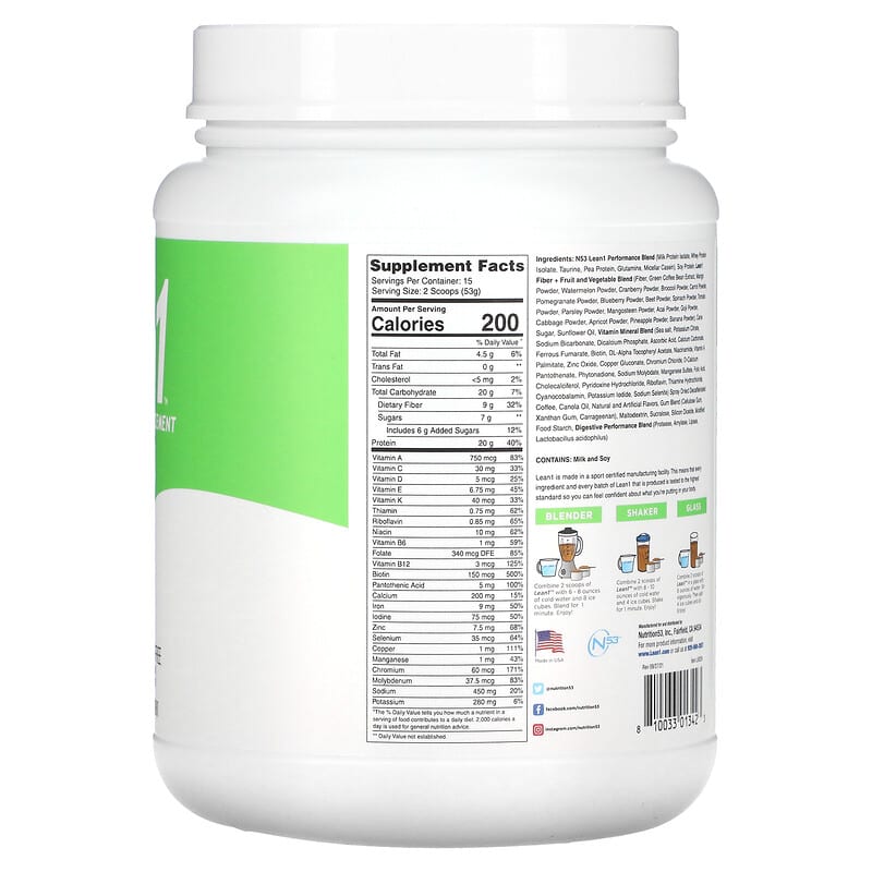 Lean1 Original Fat Burning Meal Replacement Protein Shake Cafe Latte 1.75 lbs (795 g) 2 Thành phần vi chất của Lean1 Original Fat Burning Meal Replacement Protein Shake Cafe Latte 1.75 lbs (795 g) 810033013423