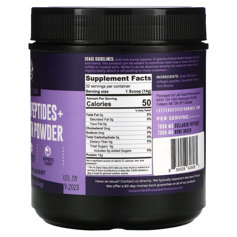 Left Coast Performance Collagen Peptides + Bone Broth Powder 16 oz (454 g) 2 Thành phần vi chất của Left Coast Performance Collagen Peptides + Bone Broth Powder 16 oz (454 g) 850028626085