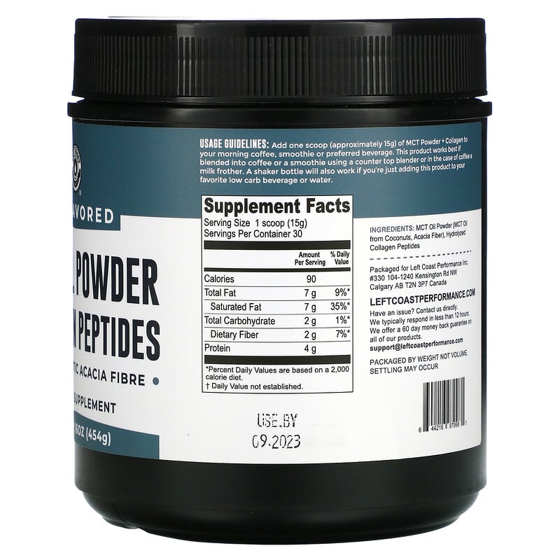 Left Coast Performance MCT Oil Powder Collagen Peptides with Prebiotic Acacia Fibre Unflavored 16 oz (454 g) 2 Thành phần vi chất của Left Coast Performance MCT Oil Powder Collagen Peptides with Prebiotic Acacia Fibre Unflavored 16 oz (454 g) 644216979981