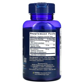 Thành phần vi chất của Life Extension 5 Day Elderberry Immune Berry 40 Vegetarian Chewable Tablets 737870241102