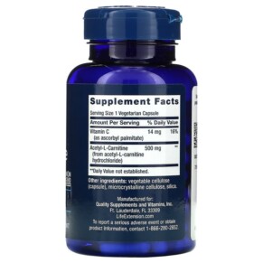 Life Extension Acetyl-L-Carnitine 500 mg 100 Vegetarian Capsules 3 Thành phần vi chất của Life Extension Acetyl-L-Carnitine 500 mg 100 Vegetarian Capsules 737870152415