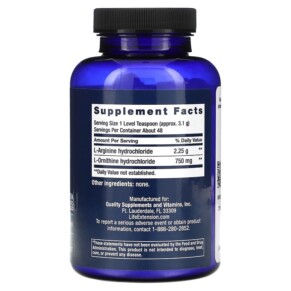 Thành phần vi chất của Life Extension Arginine Ornithine Powder 5.29 oz (150 g) 737870038153