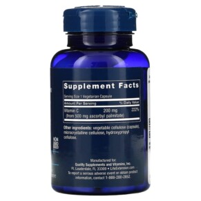 Thành phần vi chất của Life Extension Ascorbyl Palmitate 500 mg 100 Vegetarian Capsules 737870153313