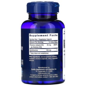 Thành phần vi chất của Life Extension Benfotiamine with Thiamine 100 mg 120 Vegetarian Capsules 737870920120
