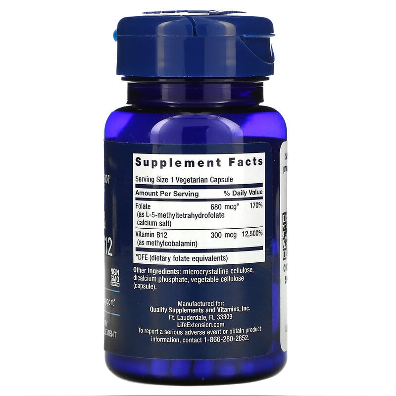 Life Extension BioActive Folate & Vitamin B12 90 Vegetarian Capsules 2 Thành phần vi chất của Life Extension BioActive Folate & Vitamin B12 90 Vegetarian Capsules 737870184294