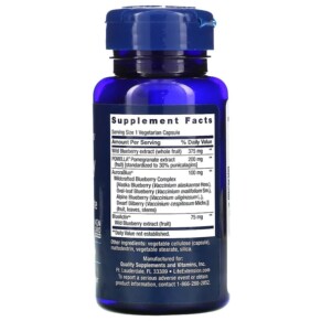 Thành phần vi chất của Life Extension Blueberry Extract and Pomegranate 60 Vegetarian Capsules 737870143864