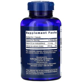 Thành phần vi chất của Life Extension Calcium Citrate with Vitamin D 200 Capsules 737870196327