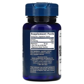 Thành phần vi chất của Life Extension Calm-Mag Magnesium Acetyl Taurinate 30 Vegetarian Capsules 737870243434
