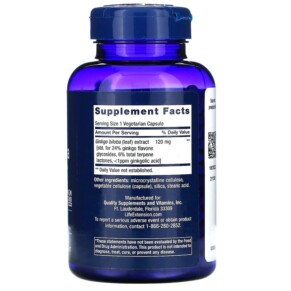 Thành phần vi chất của Life Extension Ginkgo Biloba Certified Extract 120 mg 365 Vegetarian Capsules 737870165835
