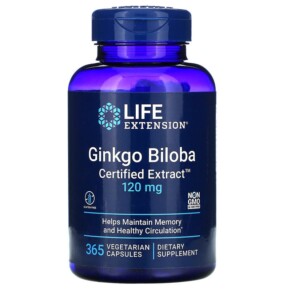 Thực phẩm chức năng Life Extension Ginkgo Biloba Certified Extract 120 mg 365 Vegetarian Capsules 737870165835