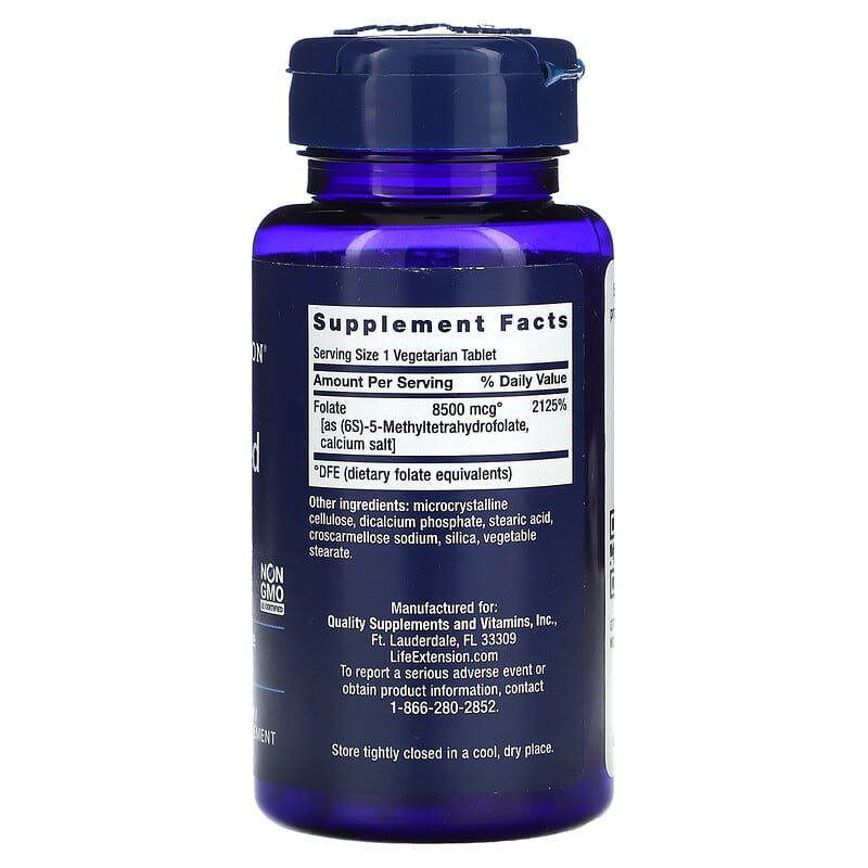 Life Extension High Potency Optimized Folate 8.500 mcg DFE 30 Vegetarian Tablets 2 Thành phần vi chất của Life Extension High Potency Optimized Folate 8.500 mcg DFE 30 Vegetarian Tablets 737870191339