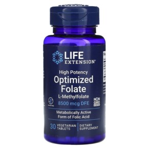Thực phẩm chức năng Life Extension High Potency Optimized Folate 8.500 mcg DFE 30 Vegetarian Tablets 737870191339