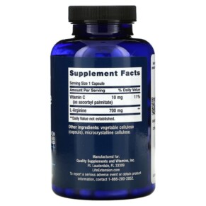 Thành phần vi chất của Life Extension L-Arginine Caps 700 mg 200 Capsules 737870162421