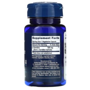 Thành phần vi chất của Life Extension L-Carnitine 500 mg 30 Vegetarian Capsules 737870153238
