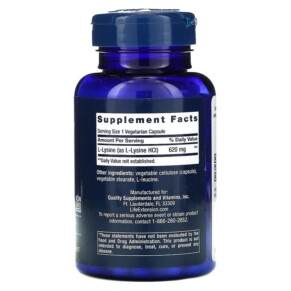 Thành phần vi chất của Life Extension L-Lysine 620 mg 100 Vegetarian Capsules 737870167815