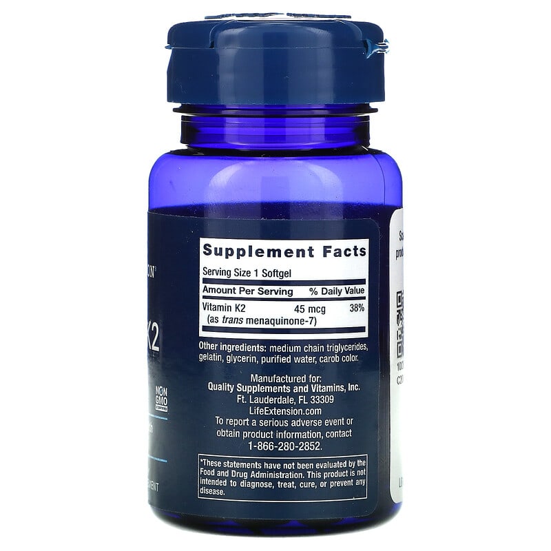Life Extension Low Dose Vitamin K2 (MK-7) 45 mcg 90 Softgels 2 Thành phần vi chất của Life Extension Low Dose Vitamin K2 (MK-7) 45 mcg 90 Softgels 737870193692