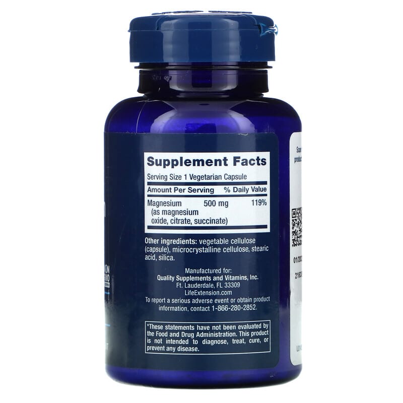 Life Extension Magnesium Caps 500 mg 100 Vegetarian Capsules 2 Thành phần vi chất của Life Extension Magnesium Caps 500 mg 100 Vegetarian Capsules 737870145912