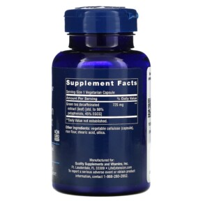 Thành phần vi chất của Life Extension Mega Green Tea Extract Decaffeinated 100 Vegetarian Capsules 737870954101