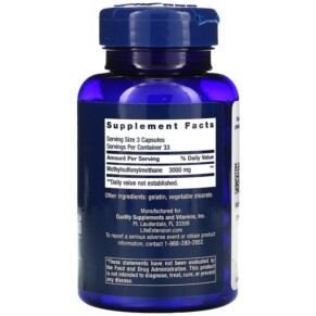 Thành phần vi chất của Life Extension MSM 1.000 mg 100 Capsules 737870451105