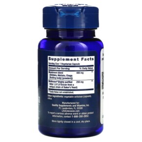 Thành phần vi chất của Life Extension Mushroom Immune With Beta Glucans 30 Vegetarian Capsules 737870242635