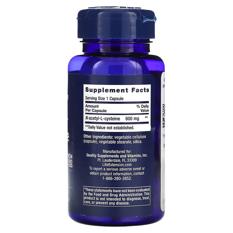 Life Extension N-Acetyl-L-Cysteine 600 mg 60 Capsules 2 Thành phần vi chất của Life Extension N-Acetyl-L-Cysteine 600 mg 60 Capsules 737870154365