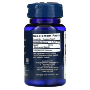 Thành phần vi chất của Life Extension NAD+ Cell Regenerator NIAGEN Nicotinamide Riboside 100 mg 30 Vegetarian Capsules 737870190431