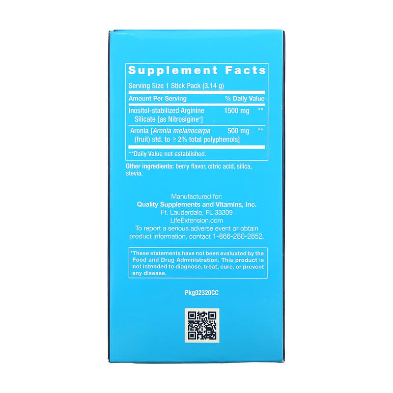 Life Extension NitroVasc Boost Berry Flavor 30 Stick Packs 2 Thành phần vi chất của Life Extension NitroVasc Boost Berry Flavor 30 Stick Packs 737870232001