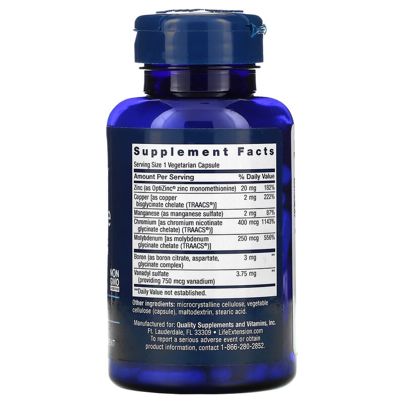 Life Extension Only Trace Minerals 90 Vegetarian Capsules 2 Thành phần vi chất của Life Extension Only Trace Minerals 90 Vegetarian Capsules 737870132899