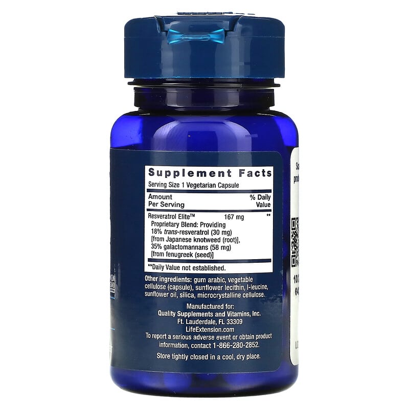 Life Extension Resveratrol Elite 30 Vegetarian Capsules 2 Thành phần vi chất của Life Extension Resveratrol Elite 30 Vegetarian Capsules 737870221067